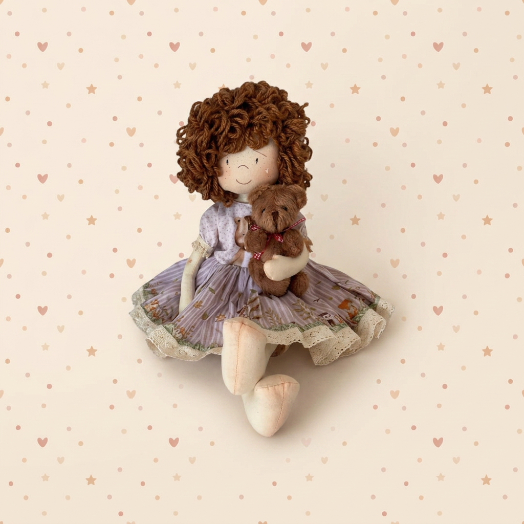 Boneca Cacheada com Ursinho